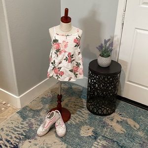 Adorable off white blouse with spaghetti straps and flowy bottom